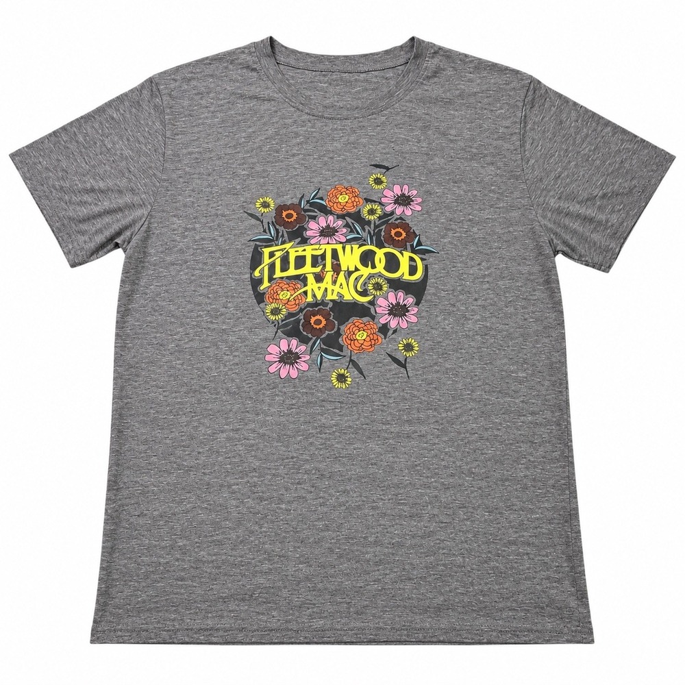 Fleetwood Mac Floral Graphic T-Shirt Heather Charcoal Gray Band Tee XL